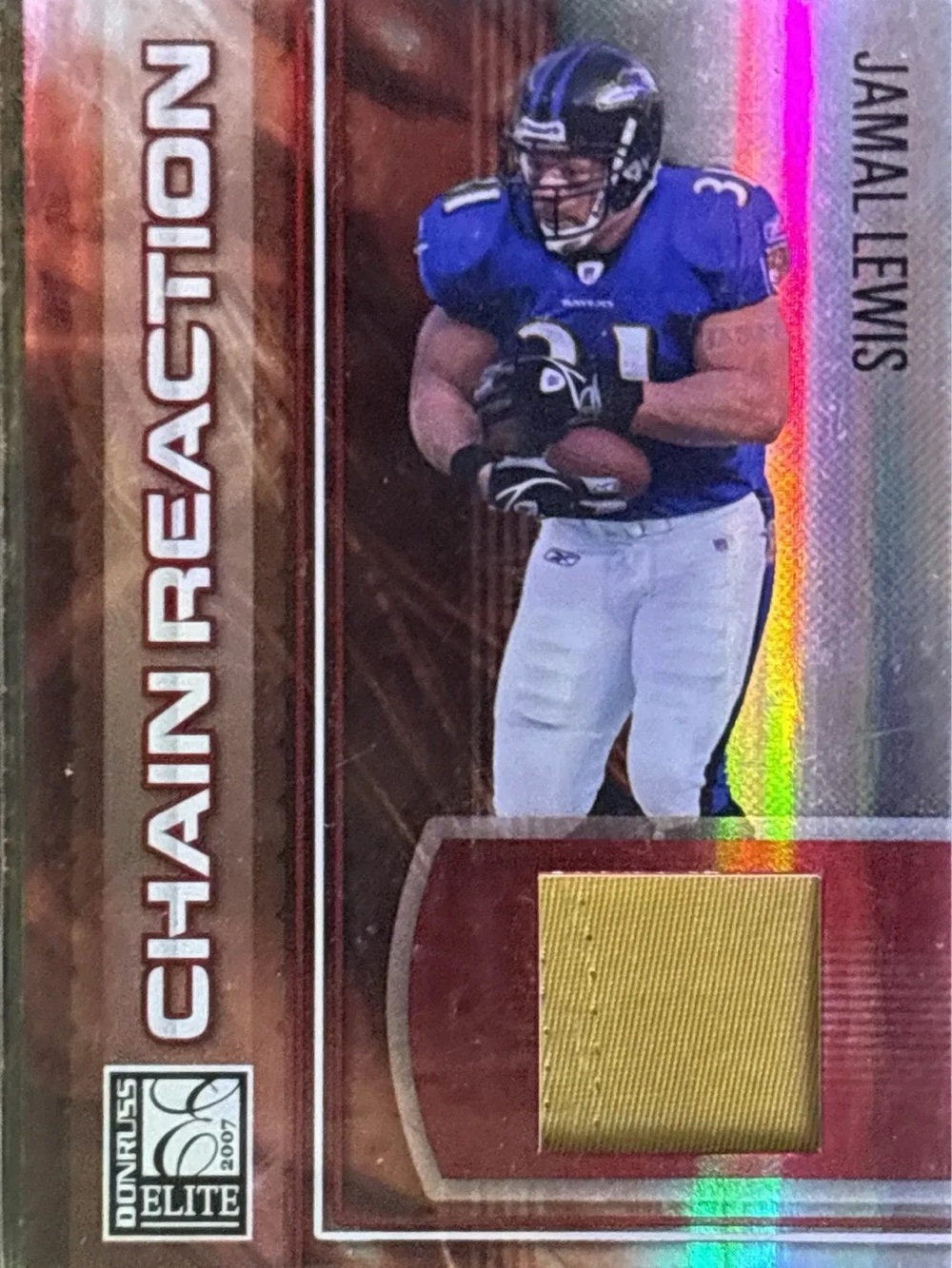 Donruss Chain Reaction Jamal Lewis Football Card-Gold Patch Mem - LE 11/99